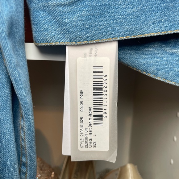 AREA NWT Crystal Heart Denim Jacket Size Large - Picture 6 of 10